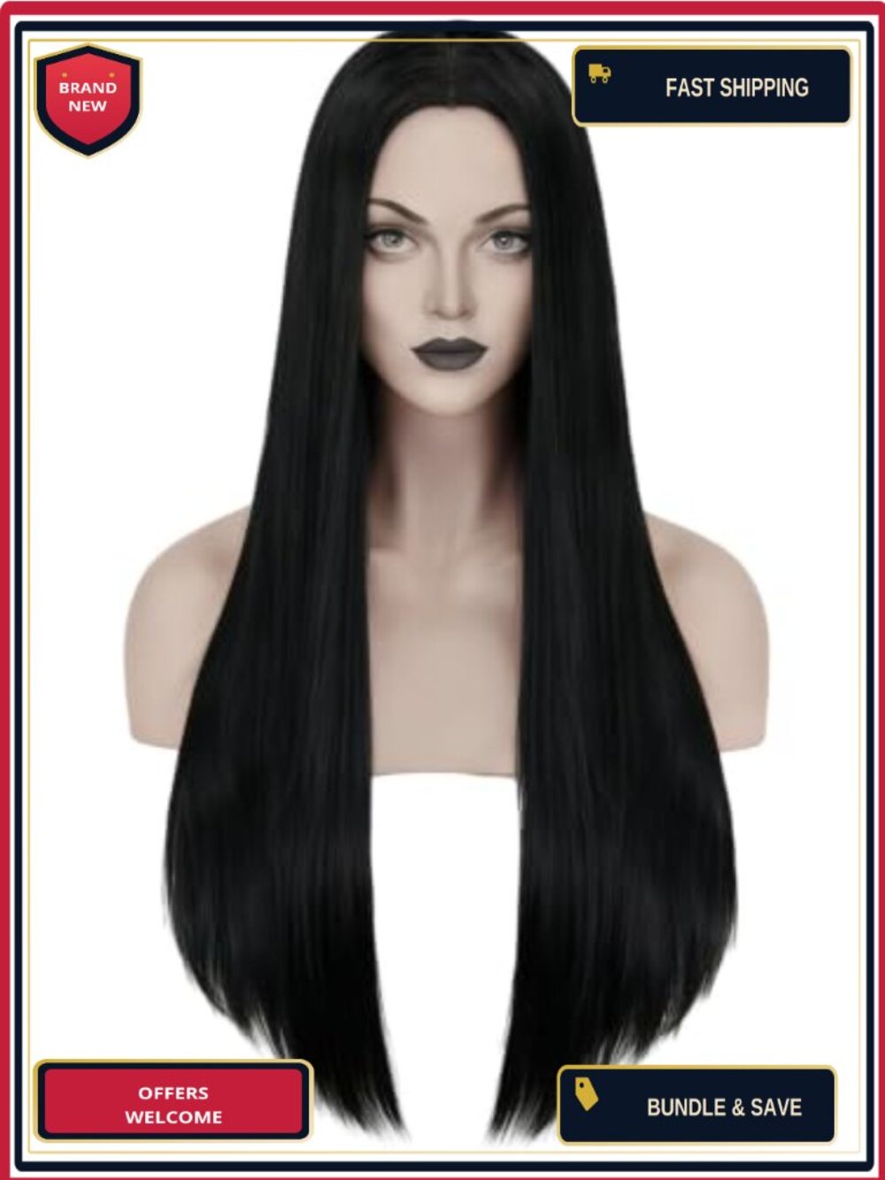 Long Straight Synthetic Fiber Wig 27'' with Wig Cap for Halloween Cosplay Party